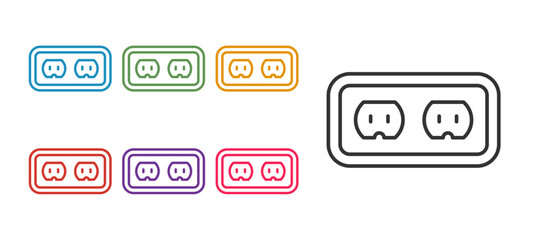 Set line Electrical outlet icon isolated on white background. Power socket. Rosette symbol. Set icons colorful. Vector
