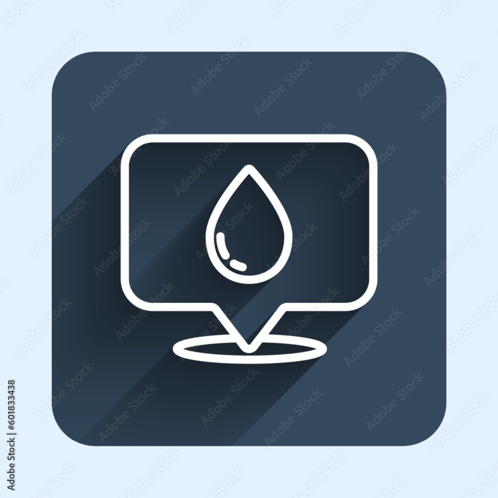 Aufkleber white line water drop with location icon isolated with long shadow background. blue square button. v