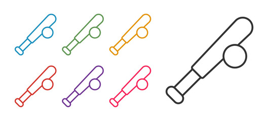 Set line Baseball bat with ball icon isolated on white background. Set icons colorful. Vector