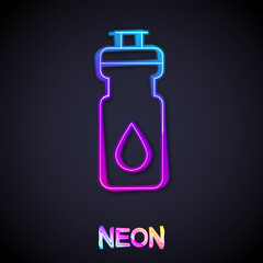 Glowing neon line Fitness shaker icon isolated on black background. Sports shaker bottle with lid for water and protein cocktails. Vector