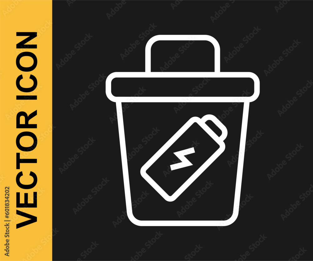 Poster white line trash can icon isolated on black background. garbage bin sign. recycle basket icon. offic