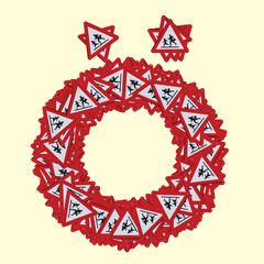 Turkish and Azerbaijani fonts with pedestrian danger sign. Red triangle safety traffic sign