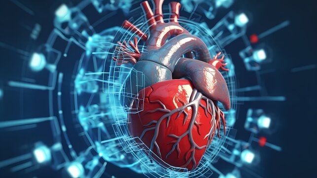 Anatomy of Human Heart on medical background. 3d render. Generative Ai.