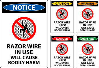 Danger Sign Razor Wire In Use Will Cause Bodily Harm