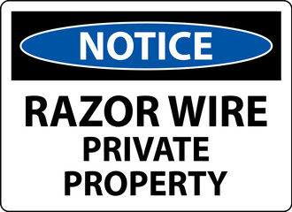 Notice Sign Razor Wire, Private Property Sign