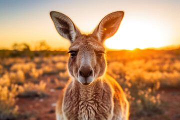 Portrait of kangaroo with sunset background Generative AI