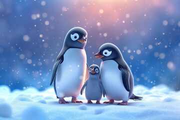 Family of penguin in the winter Generative AI