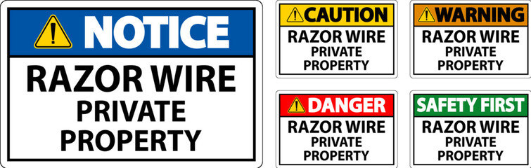 Danger Sign Razor Wire, Private Property Sign