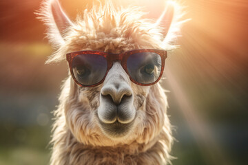 Fototapeta premium Funny llama with sunglasses Generative AI