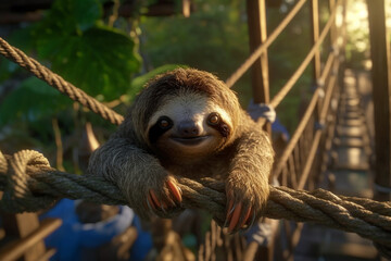 Sloth hanging on a rope Generative AI