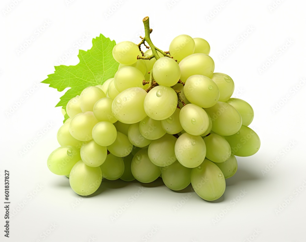 Poster green grape with leaves isolated on white. with clipping path. full depth of field. created with gen