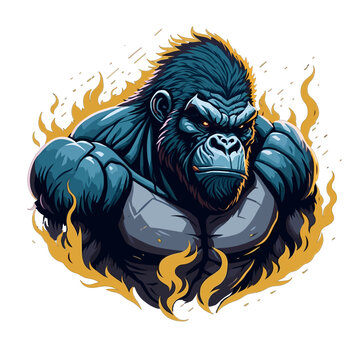 Ignite Your Competitive Spirit with Gorilla on Fire Mascot Logo Design for Sports and Esports Teams - Transparent Background PNG, Vector