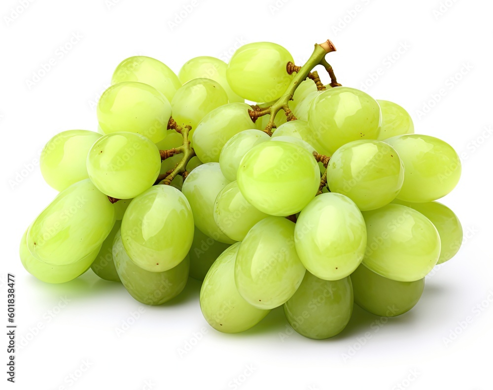 Poster green grape with leaves isolated on white. with clipping path. full depth of field. created with gen