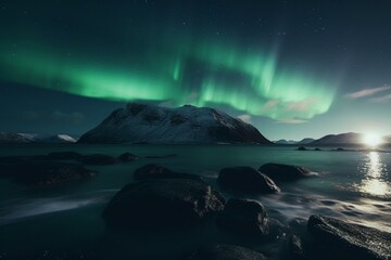 Fototapeta na wymiar Enchanting sea illuminated by aurora borealis. Generative AI