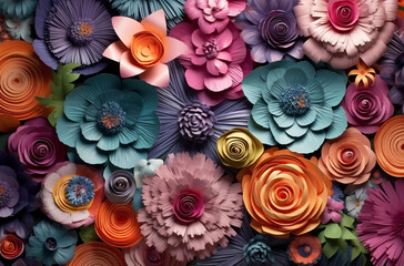 Vibrant 3D Floral Mural Wallpaper, generative Ai