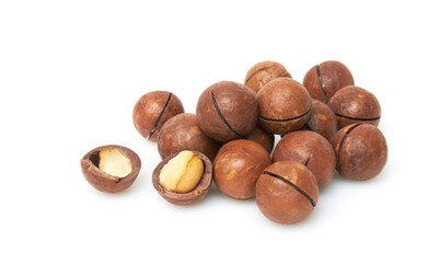 Macadamia nuts on a white