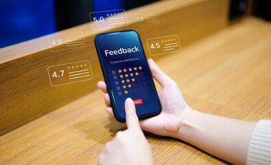 User give rating to service excellent experience on mobile phone application, Client evaluate...