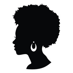 Silhouette vetorcameo of a black woman with an afro hairstyle and earrings - 601840669