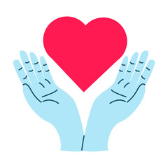 hands holding heart art vector, charity concept, donate, help, flat illustration