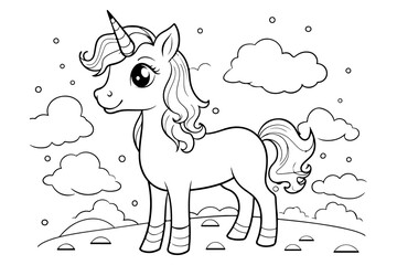 Magical Unicorn Coloring Page for Kids, Fantastical Unicorn Artwork for Coloring and Relaxation