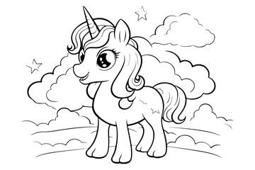Magical Unicorn Coloring Page for Kids, Fantastical Unicorn Artwork for Coloring and Relaxation
