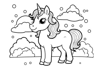 Magical Unicorn Coloring Page for Kids, Fantastical Unicorn Artwork for Coloring and Relaxation