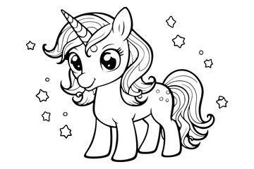 Magical Unicorn Character Coloring Page for Kids, Fantastical Unicorn Artwork for Coloring and Relaxation