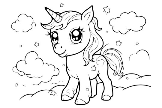 Magical Unicorn Coloring Page for Kids, Fantastical Unicorn Artwork for Coloring and Relaxation