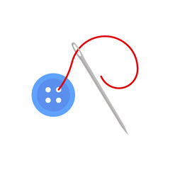 Needle and thread with button. Vector illustration.	