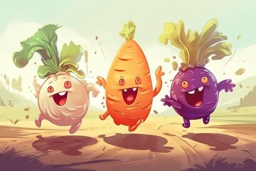 cheerful and happy vegetables runs across the field-Ai
