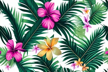 palms and frangipani background tropical abstract vector free pattern , desktop - generative ai
