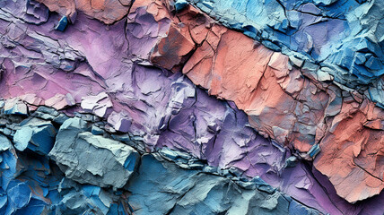 Texture of a rock surface, displaying a gradient of green, blue, purple, and pink tones, background wallpaper.