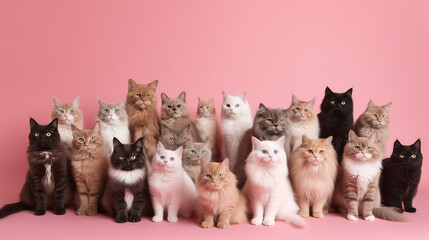 group of cats together in front of isolated background. Ad campaign for pet adoption. generative AI