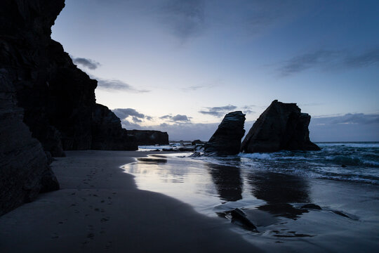 Beach of the Cathedrals in Ribadeo, Lugo, Galicia. Also called Augas Santas beach. Cliffs and stone arches. nature monument.
