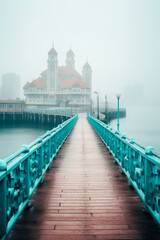 Naklejka premium A local landmark. Cityscape in the fog