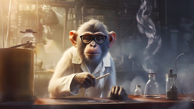 A scientist monkey in a modern science laboratory Generative AI