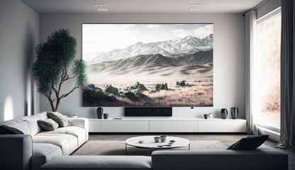 Wall for tv in living room, white walls. Generative AI.