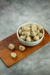 meat balls called bakso or baso Indonesian typical street food. Homemade meatballs.