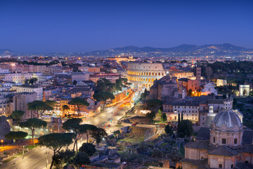 Rome, Italy overlooking the Roman Forum and Colosseum