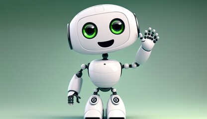 Fototapeta premium Friendly positive cute cartoon white robot with smiling.Generative AI.