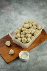 meat balls called bakso or baso Indonesian typical street food. Homemade meatballs.