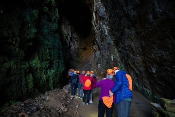 A group of tourists visits the Consuelo mine in A Pontenova, Lugo. Old iron mine, the second largest in Galicia.