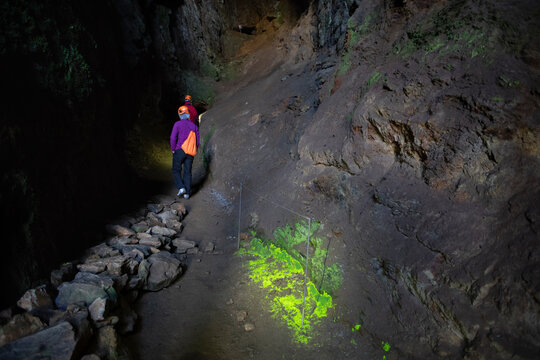 A group of tourists visits the Consuelo mine in A Pontenova, Lugo. Old iron mine, the second largest in Galicia.