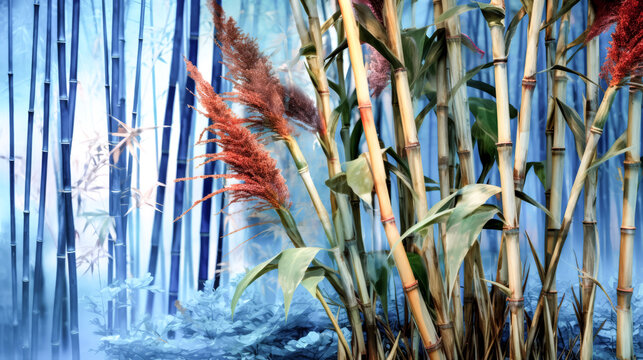 Arundo donax with blue leaves and flowers was photographed - generative ai.