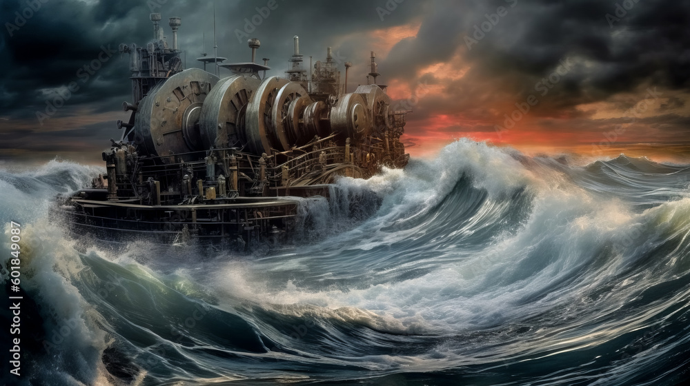 Aufkleber the picture captured the waves curling over and breaking during a cyclone - generative ai.