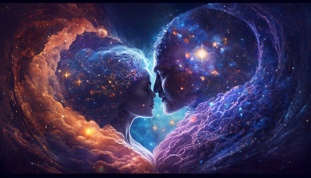 Fototapeta Beautiful true love Cosmic love, Eternal love, loving souls.Generative AI.