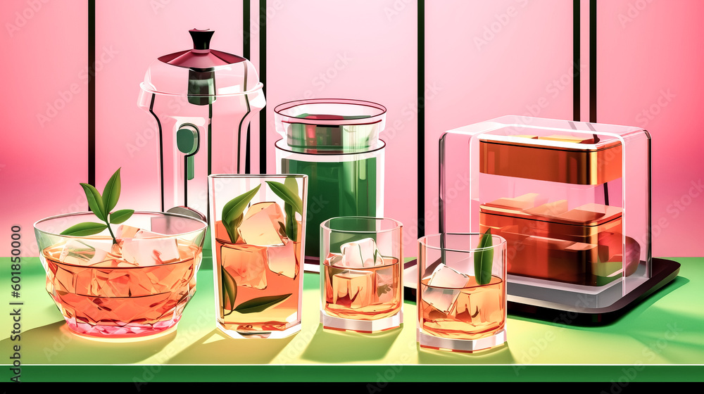 Poster a whiskey cocktail with a large ice cube was generatively created - generative ai.