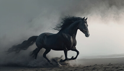 Horse sea batch run, Fast run horse sea batch.Generative AI.