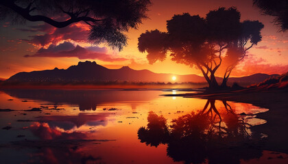 Fototapeta na wymiar Magical sunset landscape.Generative AI.