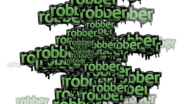 animated video scattered with the words ROBBER on a white background